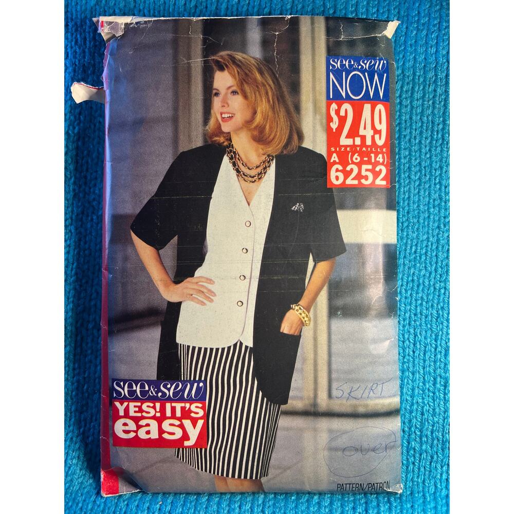Butterick Sewing pattern 6252 suit blazer straight skirt blouse size 6-14